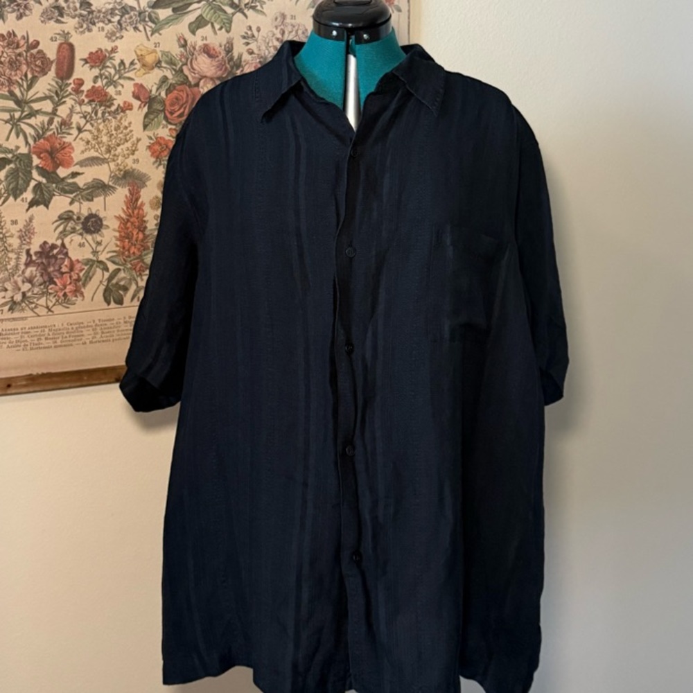 Black Button Down Embroidered Stitching Detail